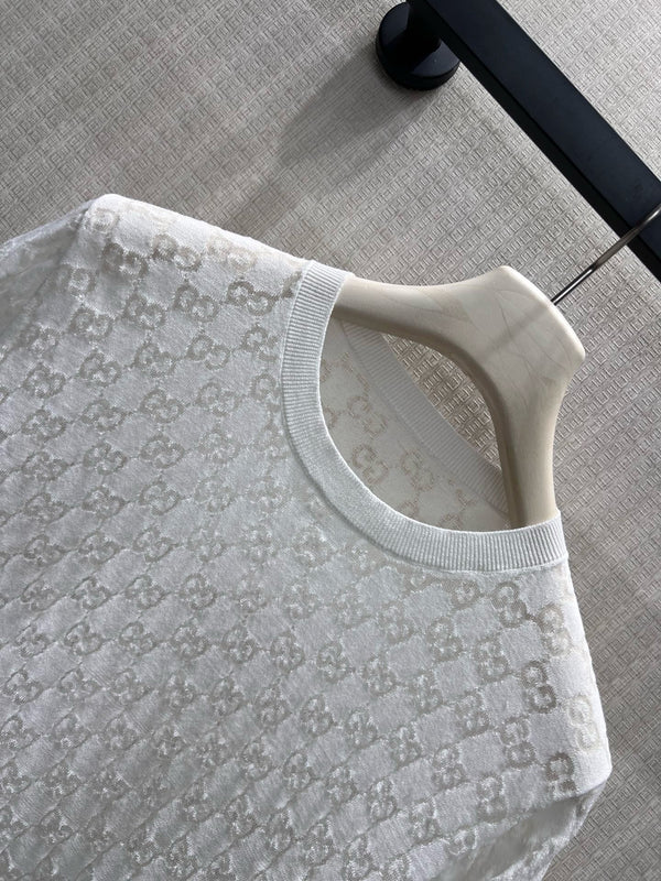 GG 26s Jacquard Knit Short-Sleeved Top Cotton 405392
