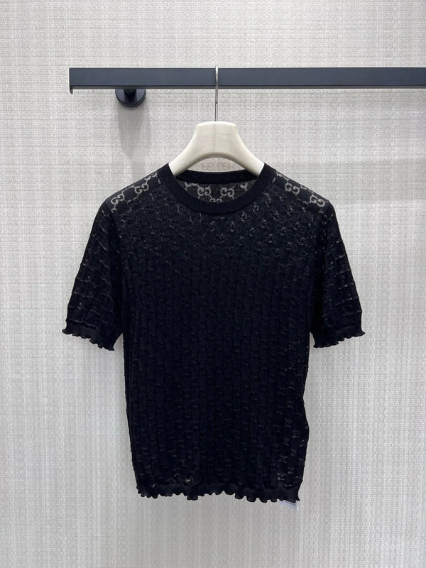 GG 26s Jacquard Knit Short-Sleeved Top Cotton 405392