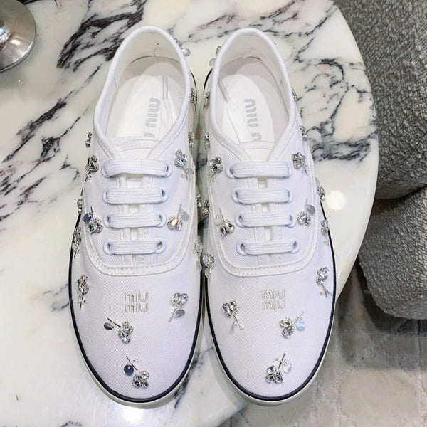 Miu Miu 2026 Crystal Embellished Sneaker Canvas 976963