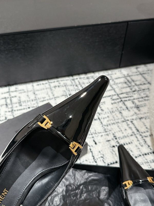SL CARINE SLINGBACKS PUMP 45 BLACK CALFSKIN