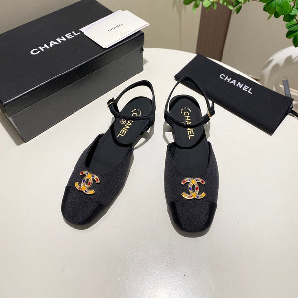 CC 25P Colorful Double Buckle Mary Jane Sandals Black Frabic 466988