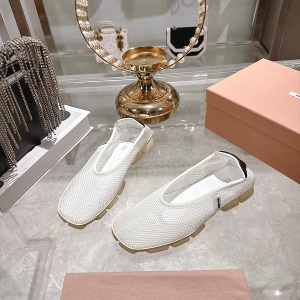 Miu Ballerinas White Black Technical Mesh Leather 751306