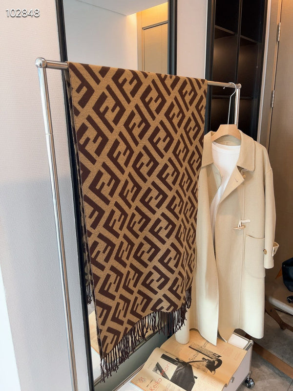 FF Jacquard 180CM Scarf Brown Wool 103618