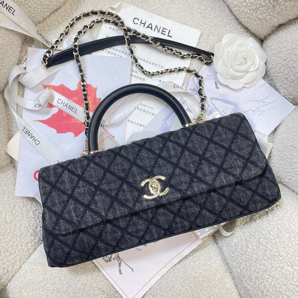 CC Maxi Flap Bag with Top Handle 31cm Black Denim
