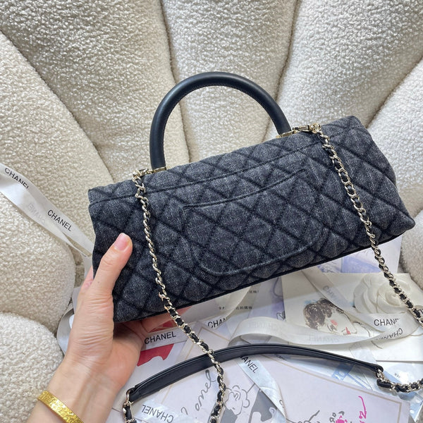CC Maxi Flap Bag with Top Handle 31cm Black Denim
