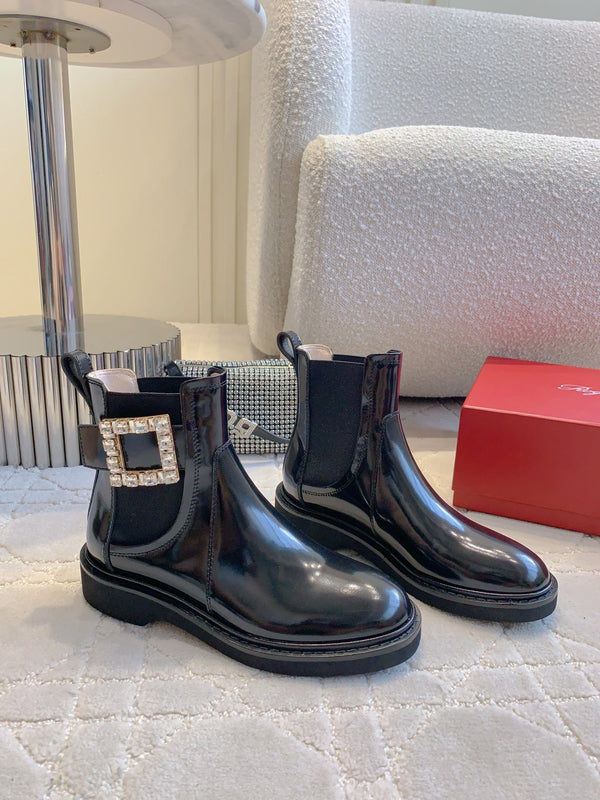 CD Vivie Roger Chelsea Ankle Boots Glossy Black Cowhide