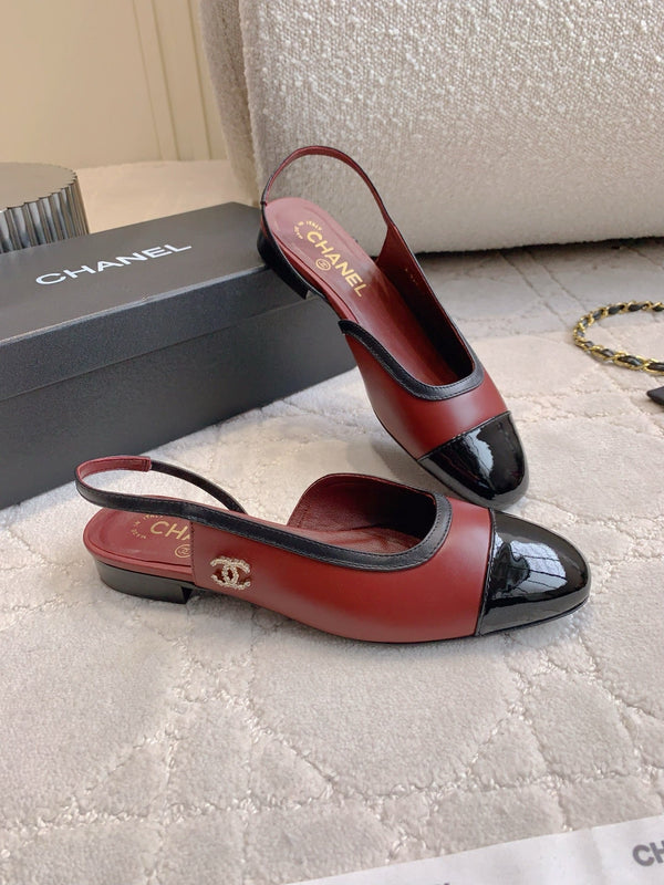 CC Cap Toe Slingback Black Red Lambskin 404283