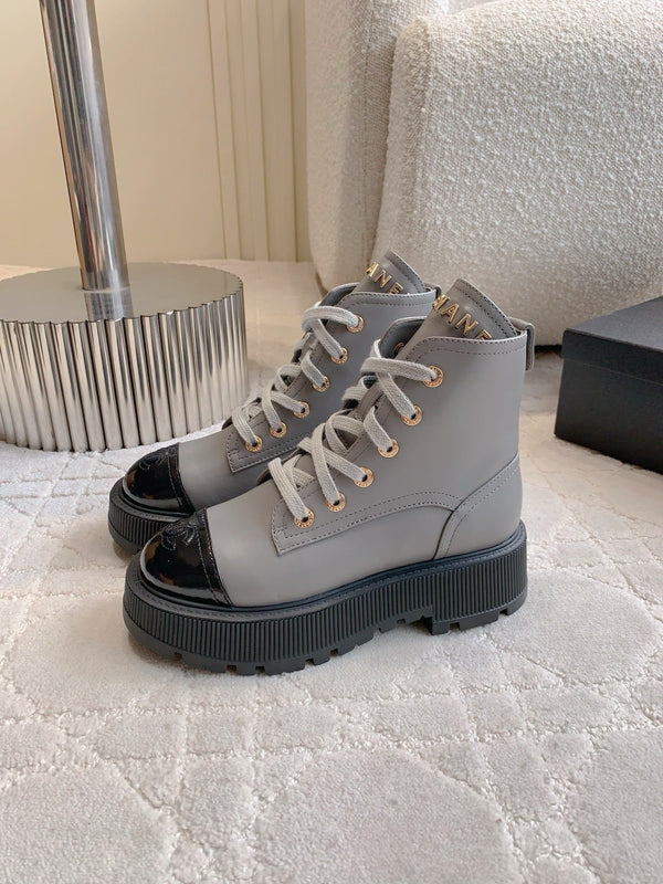 CC 24 Combat Boots 50mm Grey Black Calfskin & Sheepskin 404288