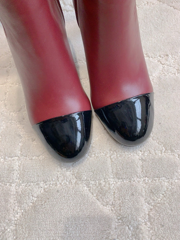 CC 25 Pearl Heel Boot Burgundy Black Calfskin 516654
