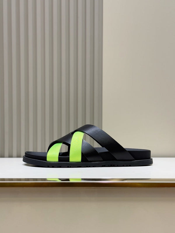HM Men's Kazimir Slide Black Green Calfskin 562770