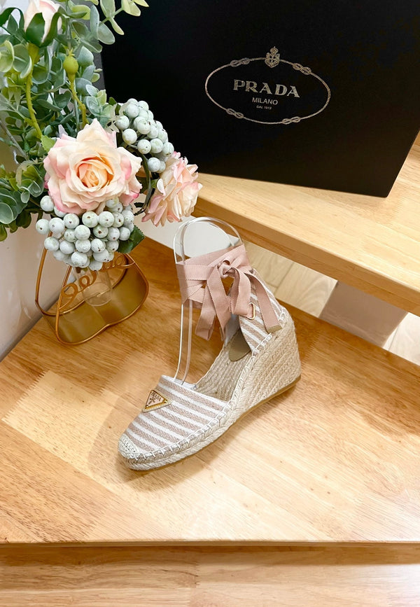 PRA STRIPE ESPADRILLE WEDGE SANDAL PASTEL PINK FABRIC