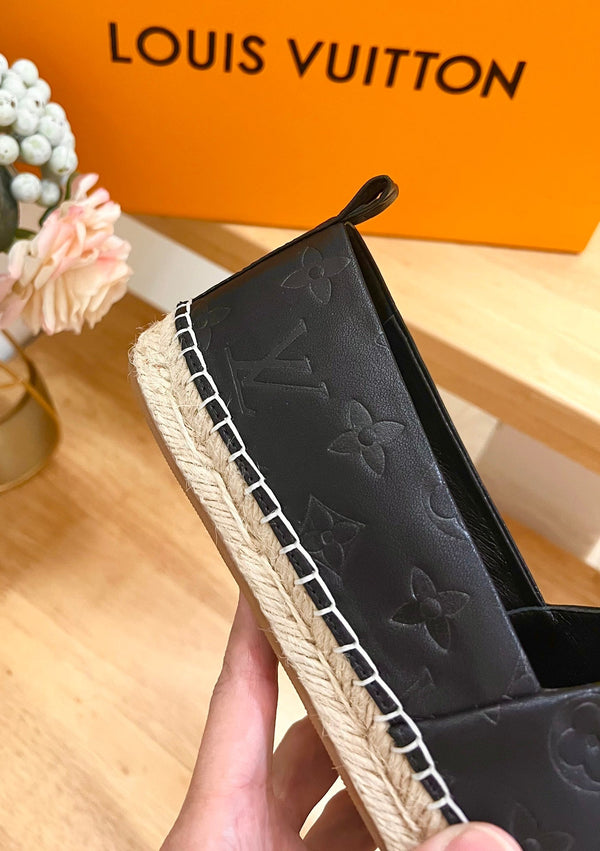 LV Embossed Fisherman Espadrilles Black Sheepskin 240629