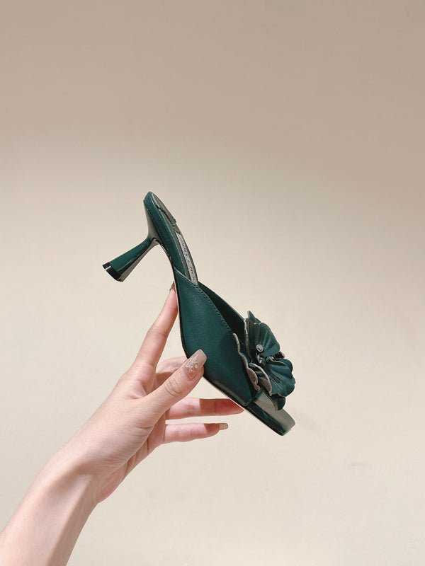 Jimmy Choo Amita Flowers Sandal 4.5cm Teal Green Sheepskin 659640