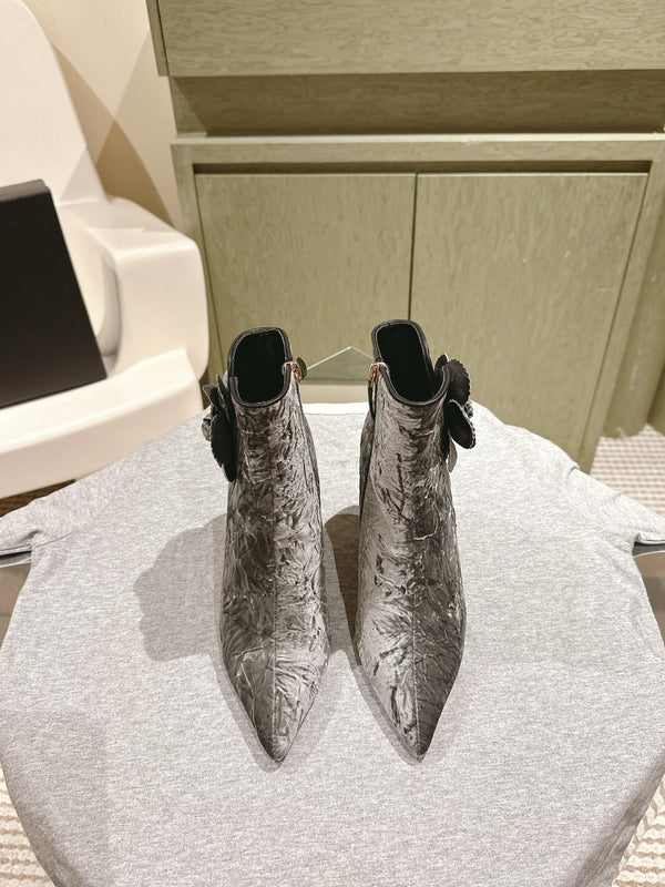 CC Ankle Boots 85mm Silver Rough Velvet Fabric