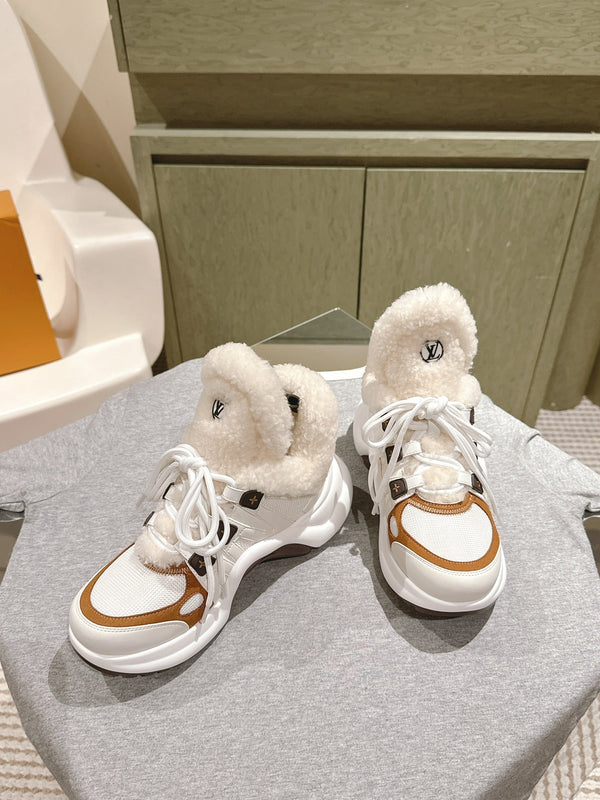 LV Archlight Platform Ankle Boots 5cm White Cowhide Wool 555520