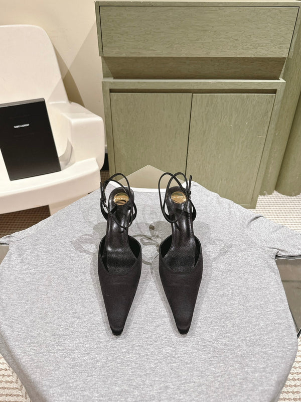 AIMÉE HIGH 8 CM SLINGBACK PUMPS IN BLACK SATIN