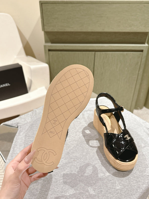 CC 25ss Espadrille Sandals 85mm Black Quited Sheepskin 462242