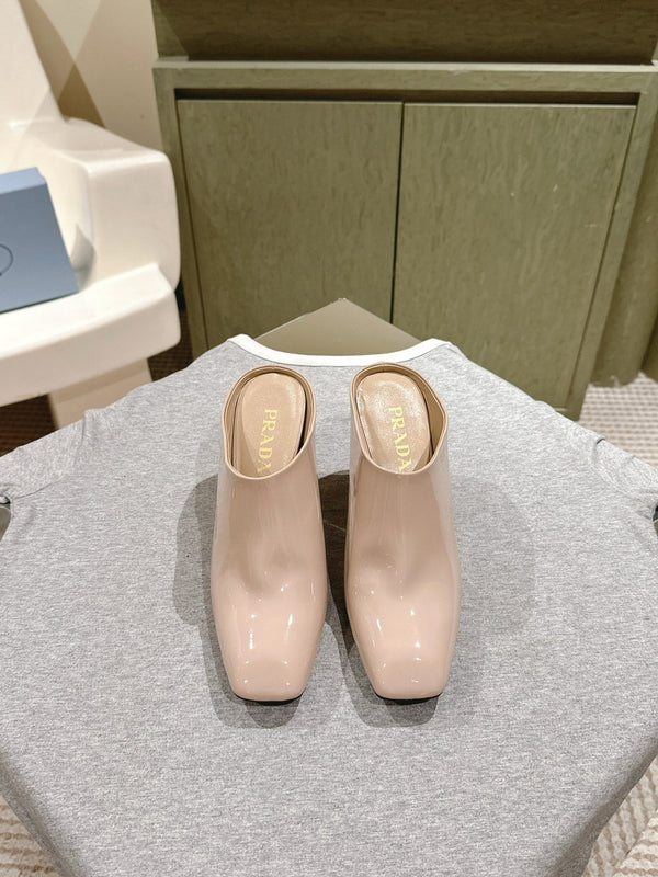 Prada Mules 85mm Beige Patent Leather 449620