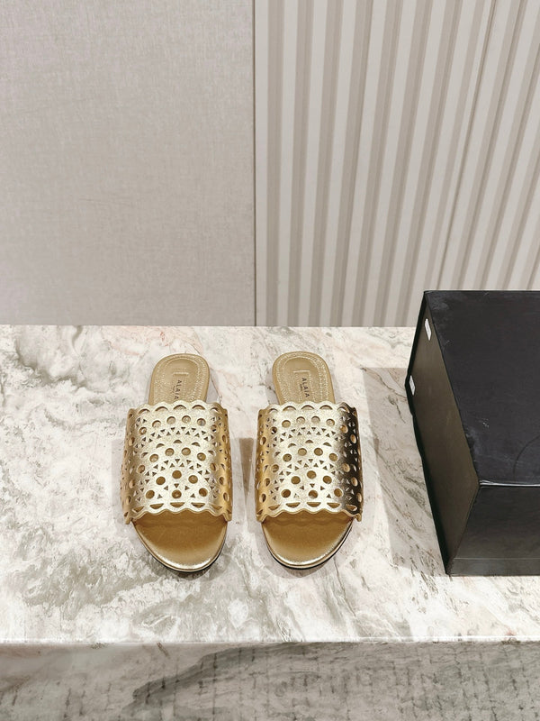 Alaia 2025 Vienne Slippers Gold Lambskin 293657