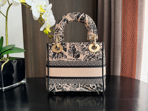 mini 17cm black pink embroidery canvas