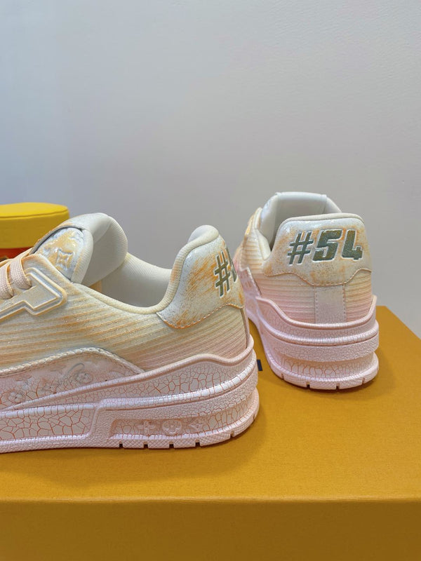 LV TRAINER MAXI SNEAKER IN LIGHT PINK OMBRE ORANGE EMBOSSED CALFSKIN