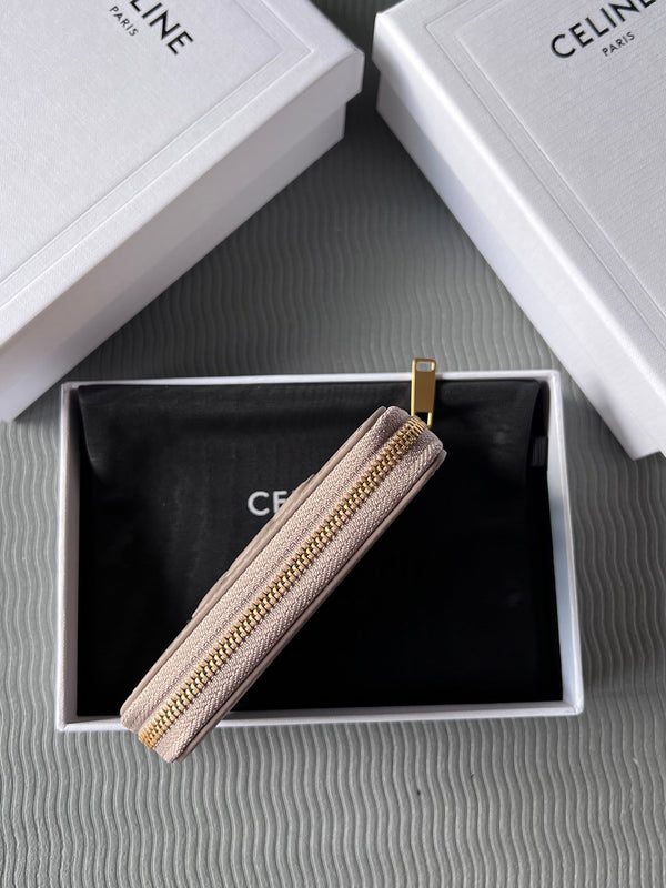 TRIOMPHE Compact Zipped Wallet Modern Taupe Cowhide Leather