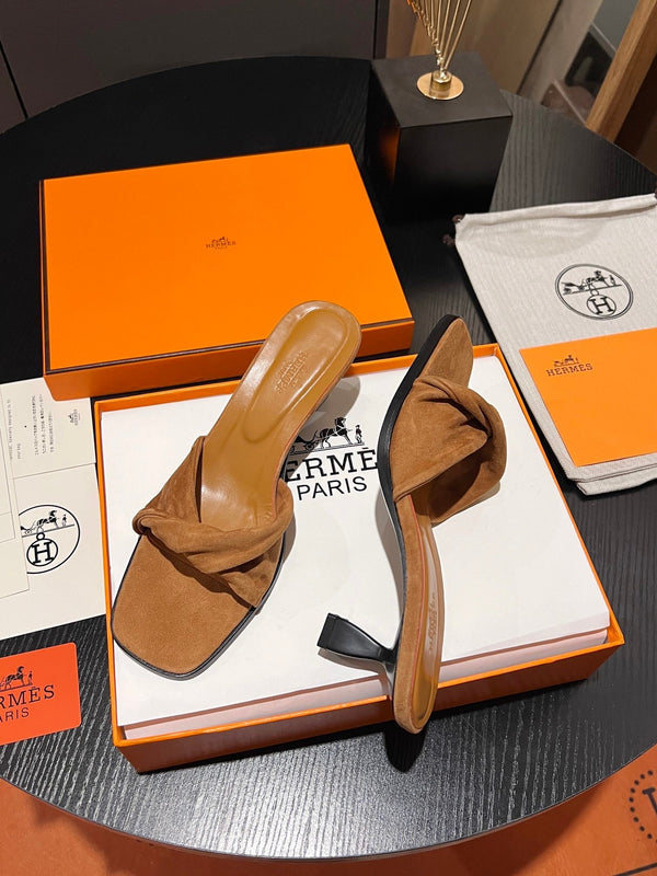 HM Giny Sandal 5.5 Tan Brown Suede Calfskin 680057