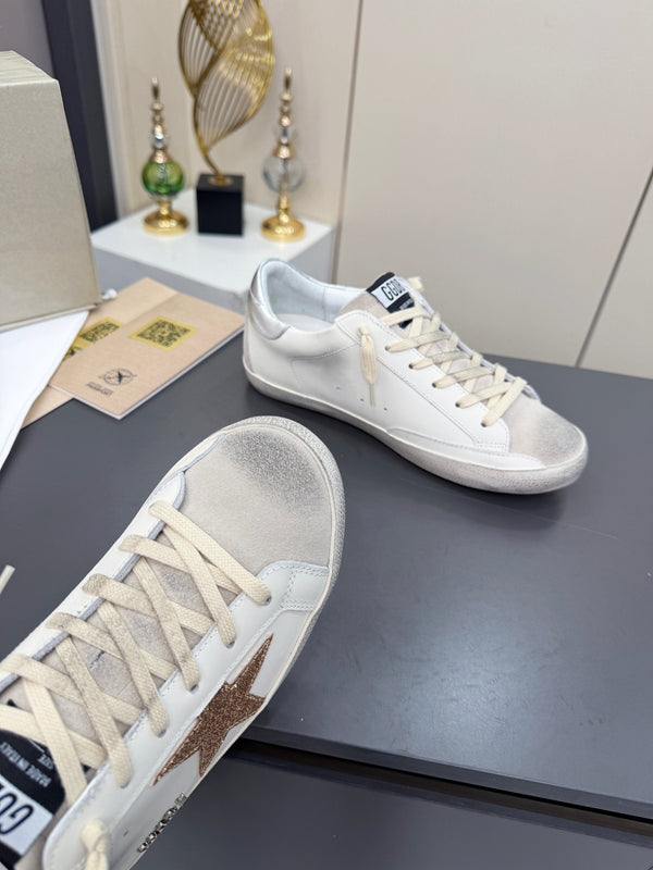 Golden Goose 26s Superstar Sneakers White Gold Glitter Leather 735895