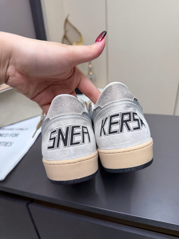 Golden Goose 26s Ball Star Sneakers Sliver Grey Suede Glitter 735899