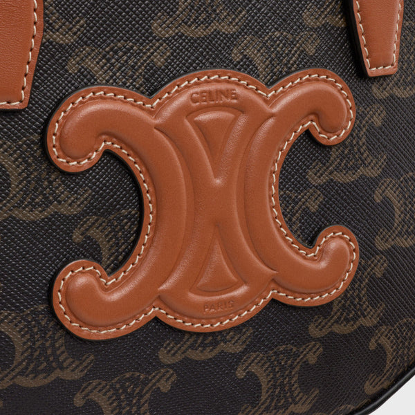 Celine Oval Bag 24cm Triomphe Canvas Brown Calfskin