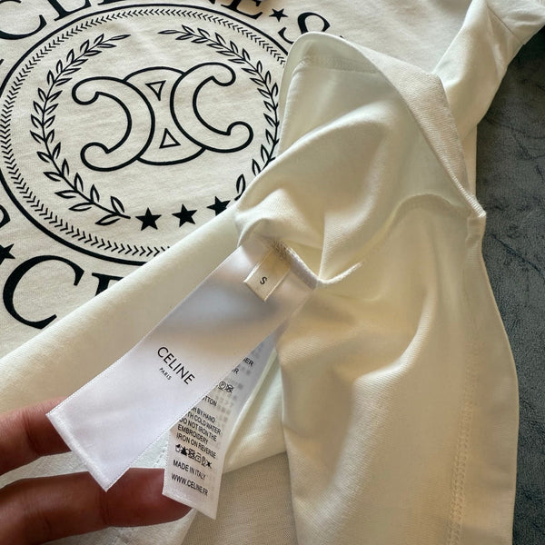 Celine SS26 Printed Short-Sleeve Tee White Cotton 350453