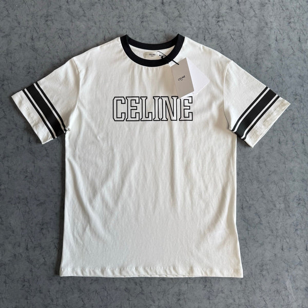 Celine SS26 Color-blocked Letter Print T-shirt White Black Cotton 350495