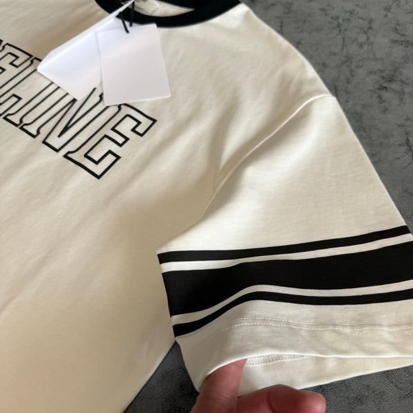 Celine SS26 Color-blocked Letter Print T-shirt White Black Cotton 350495