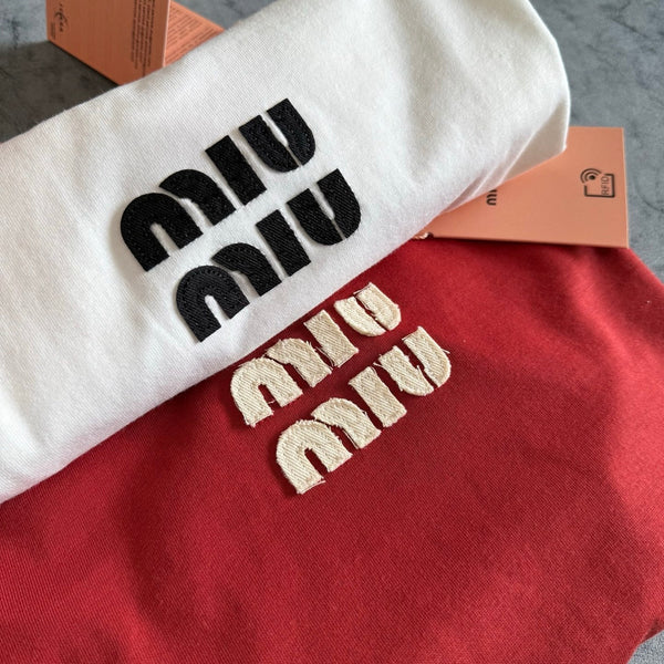Miu SS26 Embroidered Color Block Tee Cotton 350504