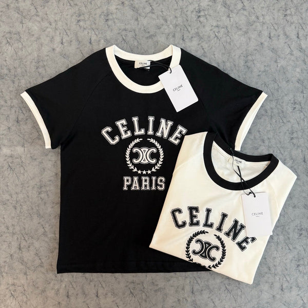 Celine Triomphe Print T-shirt Black White Cotton 350428