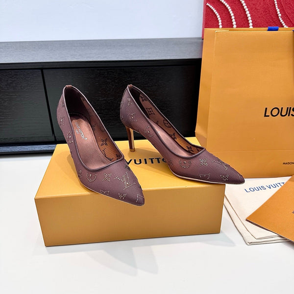 LV GALA High Heels Series Shoes 75mm Dark Rose Taupe Mesh 542215