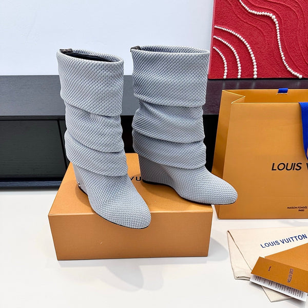 LV CSummer Mid Wedge Boot Gray Knit 542226