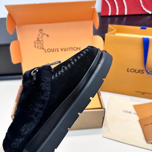 LV Cortina Closed Mule Black Suede Wool 542230