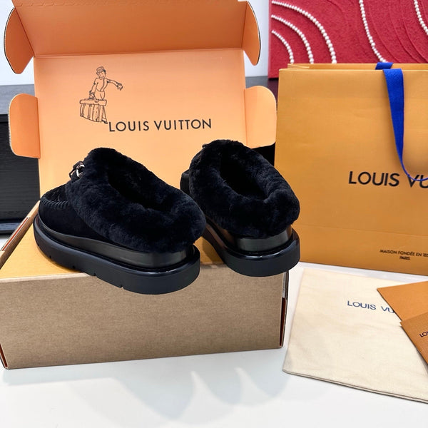 LV Cortina Closed Mule Black Suede Wool 542230