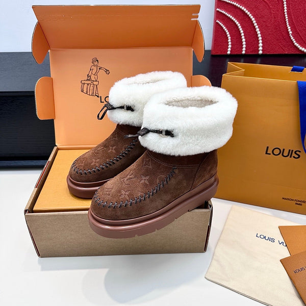 LV Cortina Low Boots Chocolate Suede Wool 542233