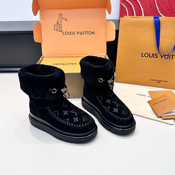 LV Cortina Low Boots Black Suede Wool 542234