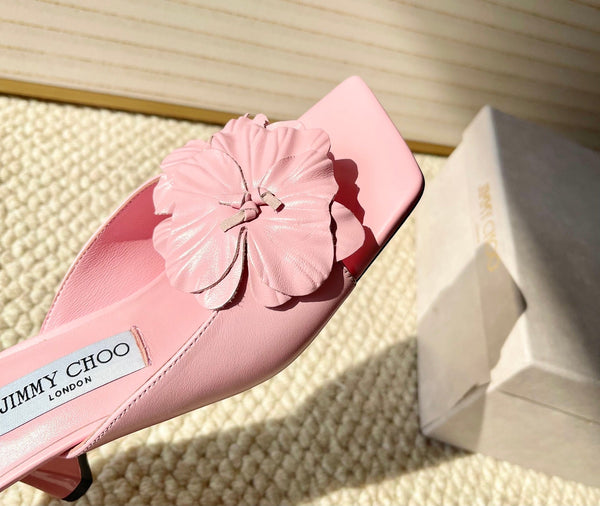 Jimmy Choo Skye Corsage Sandals Pink Sheepskin 669835