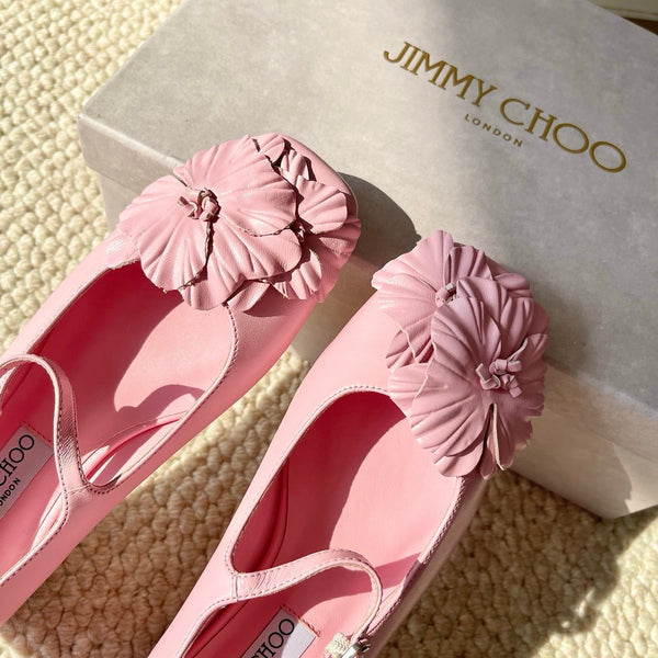 Jimmy Choo Skye Corsage Ballet Flat Pink Sheepskin 669836