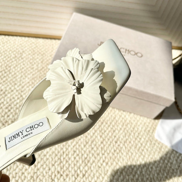 Jimmy Choo Skye Corsage Sandals White Sheepskin 669840