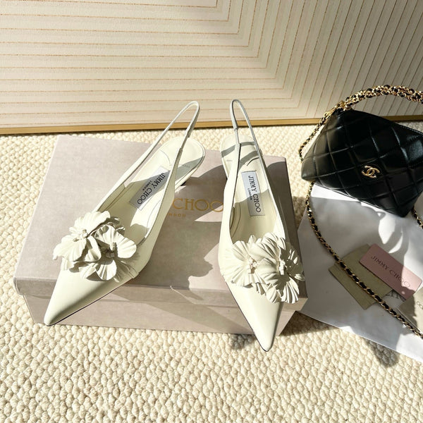 Jimmy Choo Skye Corsage Slingback White Sheepskin 669841