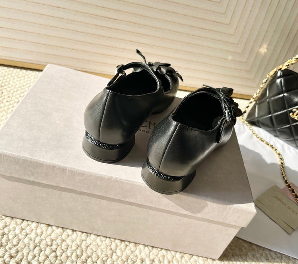 Jimmy Choo Skye Corsage Ballet Flat Black Sheepskin 669845