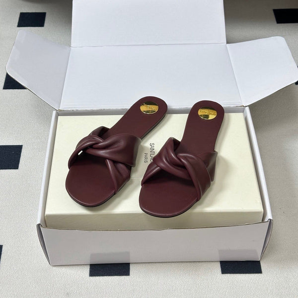 YSL Knotted Slide Burgundy Smooth Leather 787569