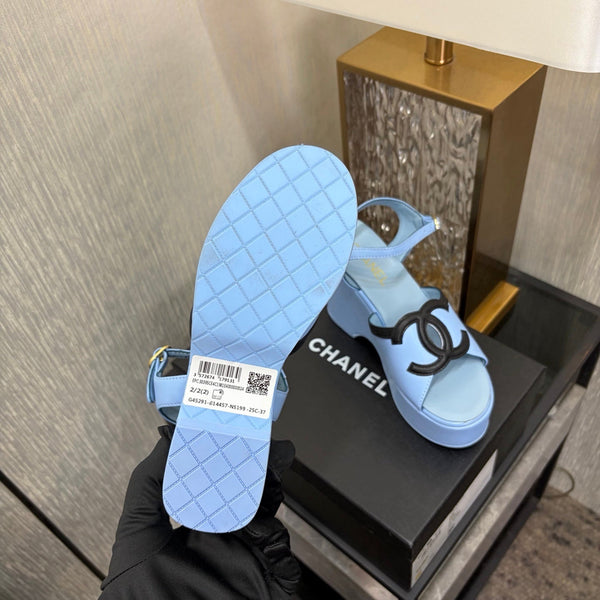 CC 26s Platform Sandals Light Blue Black Sheepskin 688704