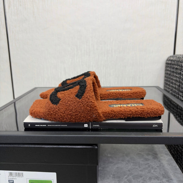 CC 26s Shearling Square Toe Sandals Brown Black Wool 128088