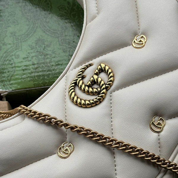 gg marmont half-moon shaped 21cm white calfskin gold hardware